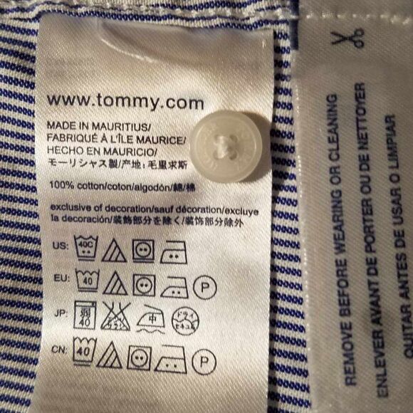 Tommy Hilfiger Blue White Stripe Classic Fit Shirt size Medium - Picture 12 of 12